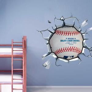 Baseball Decor Ball Cracked Wall Ef..