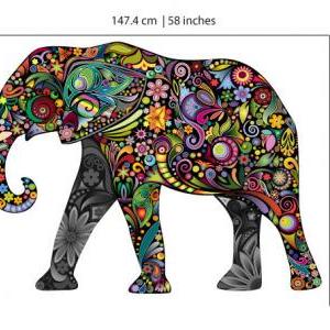 Colorful Floral Elephant Vinyl Wall Art Decal..