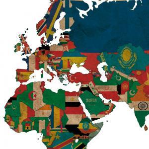Vintage Flags World Map Art Print S..