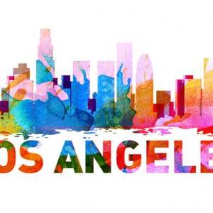 Los Angeles Skyline Watercolor Decal Art Print..