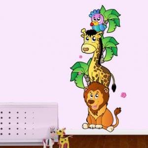 Jungle Animals In Adhesive Fabric For Kids Bedroom..