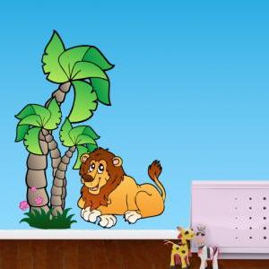Jungle Lion Adhesive Fabric Wall Decal For..