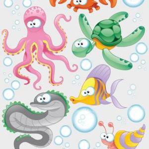 Marine Animals Sticker Aquarium Decal For Kids..