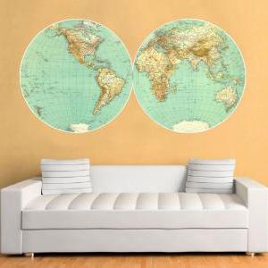 World Retro Vintage Map Antique Wall Sticker For..