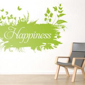Happiness Floral Wall Art Vinyl With Your Custom..