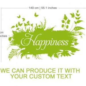 Happiness Floral Wall Art Vinyl With Your Custom..
