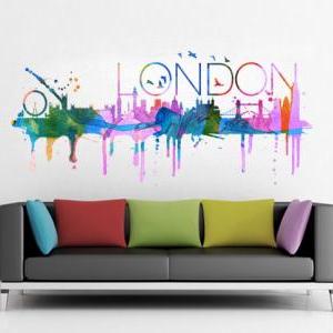 London City Skyline Watercolor Viny..