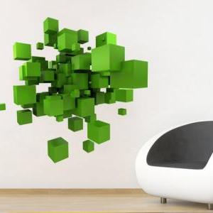3d Space Cubes Wall Decal Geometric Shape Vinyl..