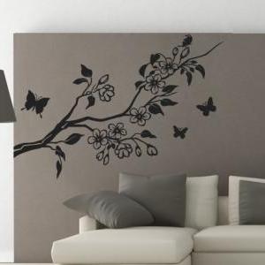 Side Floral Tree Sticker Nature With Butterflies..