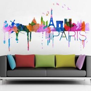 Paris Skyline Watercolor Decal Wall..