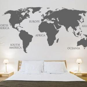 World Map Decal For Housewares With Continents
