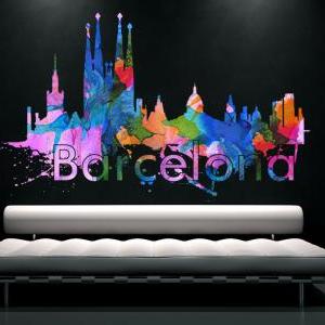 Barcelona City Skyline Watercolor A..