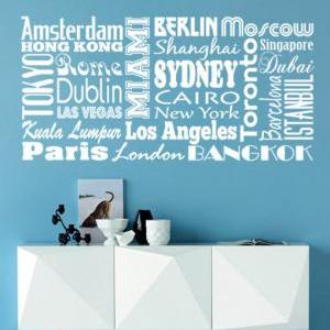 Cities Of The World Typography Sticker Home Decor..