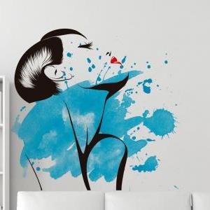 Stylish Woman Watercolor Silhouette Wall Decal Art..
