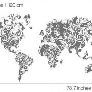 World Map Tribal Floral Design Decal For..