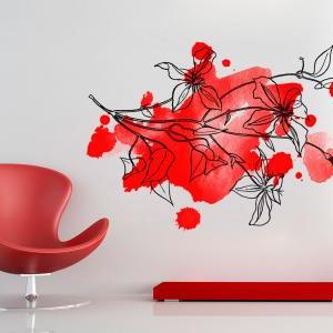 Floral Watercolor Red Decal Home Design Wall Art..