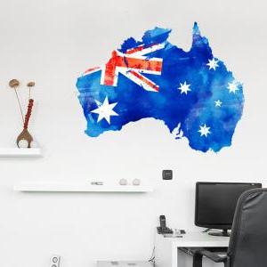 Australia Flag Watercolor Map Decal For Housewares