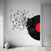 Vinyl Record Blowing Music Notes Decal for housewares