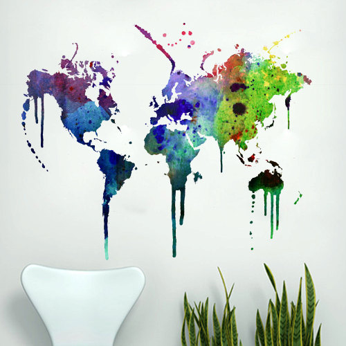 World Map Watercolor Decal For Housewares