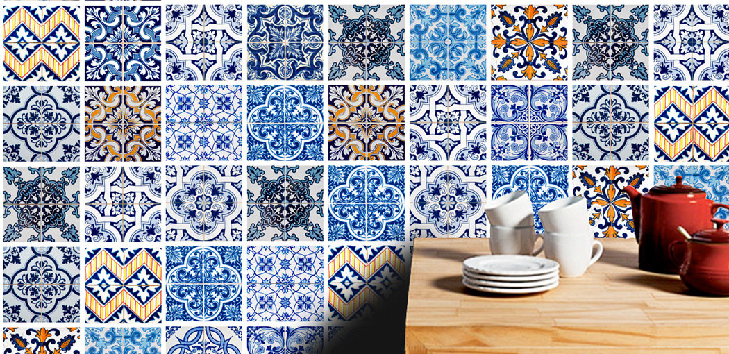 Tile Tattoo Stickers Blue Tiles For Kitchen Or Bathroom Makeover (pack With 48)