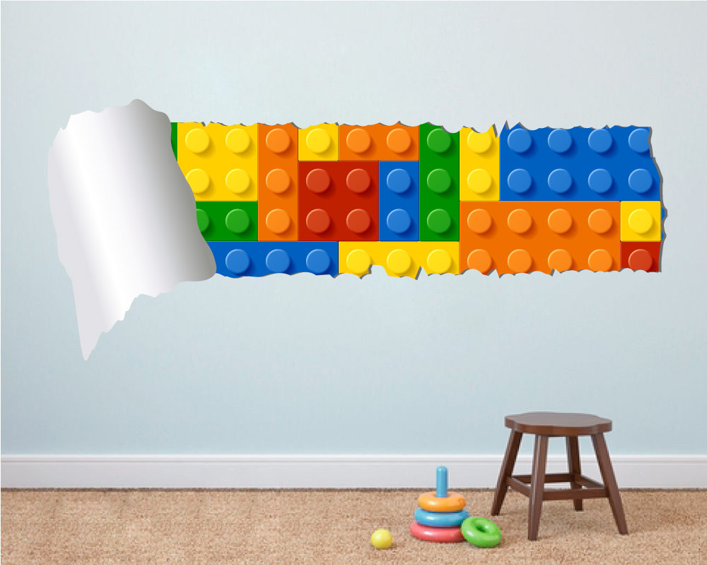Lego Effect Style Torn Wall Decal Vinyl Sticker for Housewares Handmade and Designed Not Associated with Lego Brand