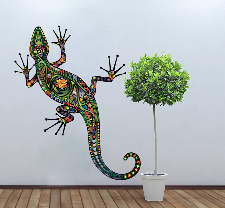 Lizzard Decoration Vinyl Wall Art Decal Colorful Floral Gecko Sticker