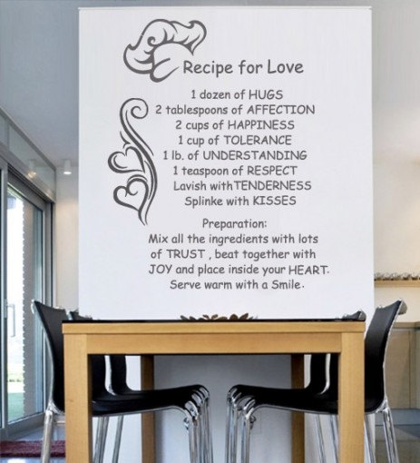 Wall Decal Quotes - Vinyl Letters Wall Sticker Text Recipe For Love Decal For Modern Homes