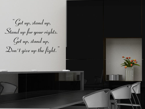 Wall Decal Quotes - Bob Marley Lyrics Text Song Get Up Stand Up Decal Sticker Home Decor