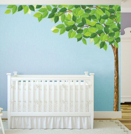 Tree Corner Nursery Sticker Green Leaves Tree Wall Decal