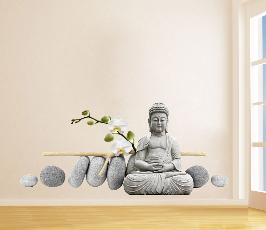 Buddha Statue Sitting Decal Figure Wall Art Print Oriental Sticker For Asian Home Decor