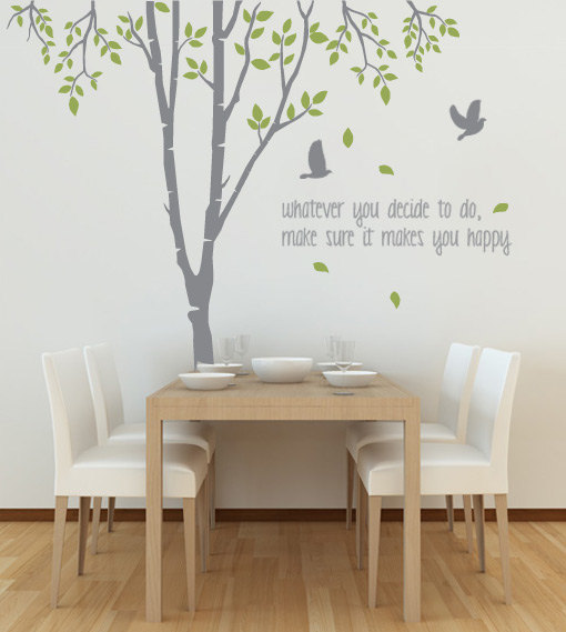 Tree Wall Decal with Quote, Spring Tree Birds Vinyl Wall Sticker Art