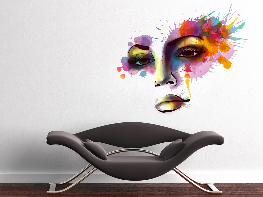 Woman Face Watercolor Silhouette Vinyl Wall Art Print Splash Decal