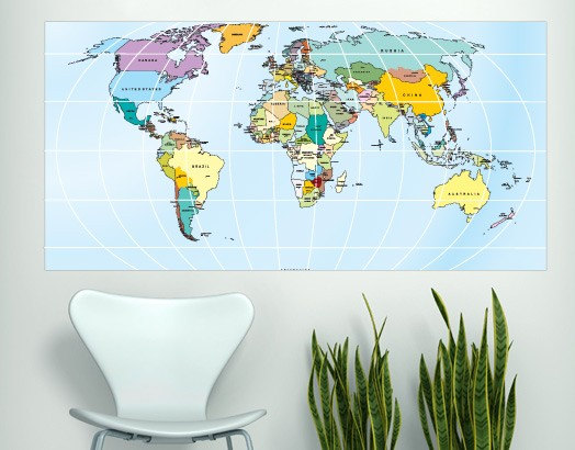 Wall Decor Printed Rectangular World Map Sticker For Housewares