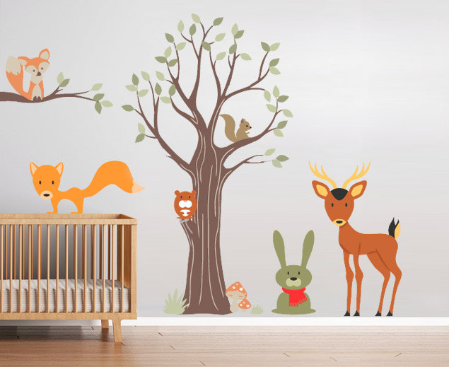 Wood Animals Decal Nursery Sticker Decoration for Kids Bedroom