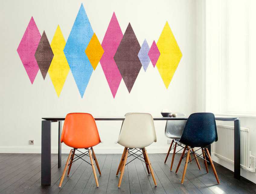 Danish Mid Century Modern Multi Colored Triangles Minimalist Eames Abstract Sticker