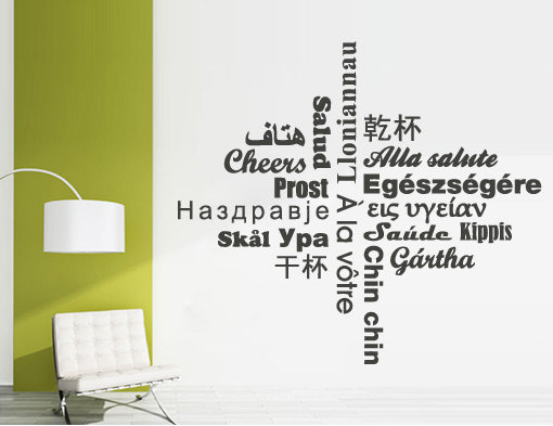 Wall Decal Quotes - Cheers Hello Words Sticker Text In Different Languages Wall Decal