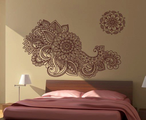 Henna Wall Stencil Decal Floral Indian Sticker For Asian Modern Homes