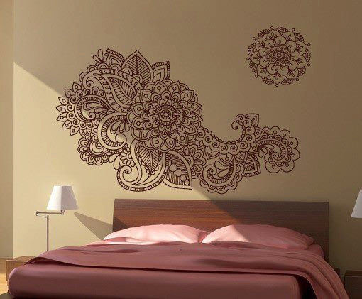 Henna Wall Stencil Decal Floral Indian Sticker For Asian Modern