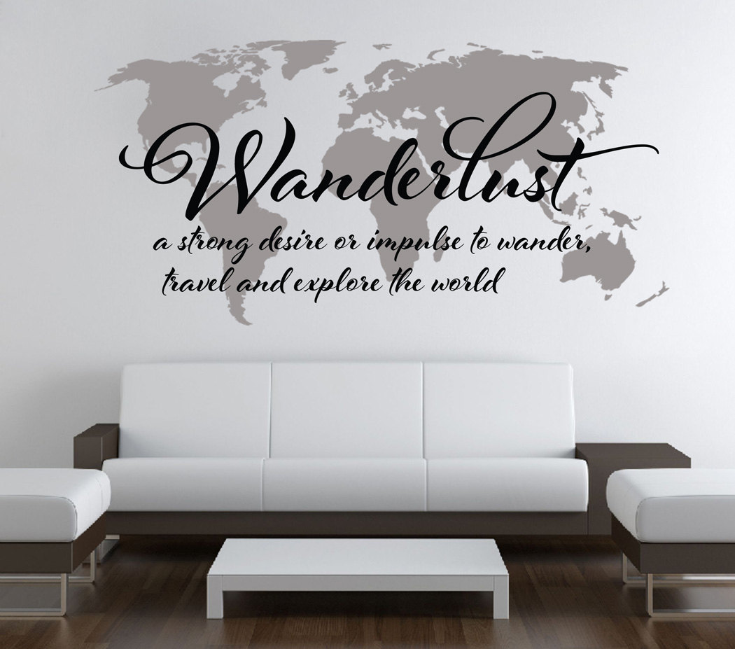 Wall Decal Quotes - Wanderlust Travel Quote World Map Wall Art Decal Explore the World Sticker Text