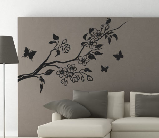 Side Floral Tree Sticker Nature With Butterflies Decal For Housewares