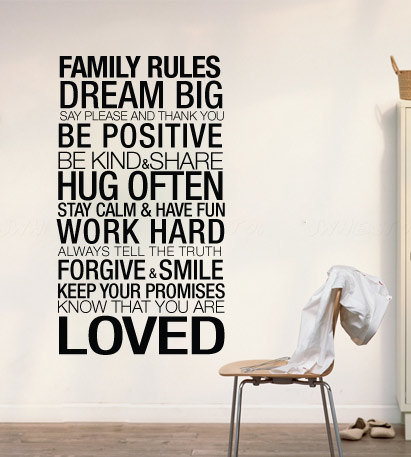 Wall Decal Quotes - Family Rules Inspirational Quote Home Decor Typography Decorative Sticker
