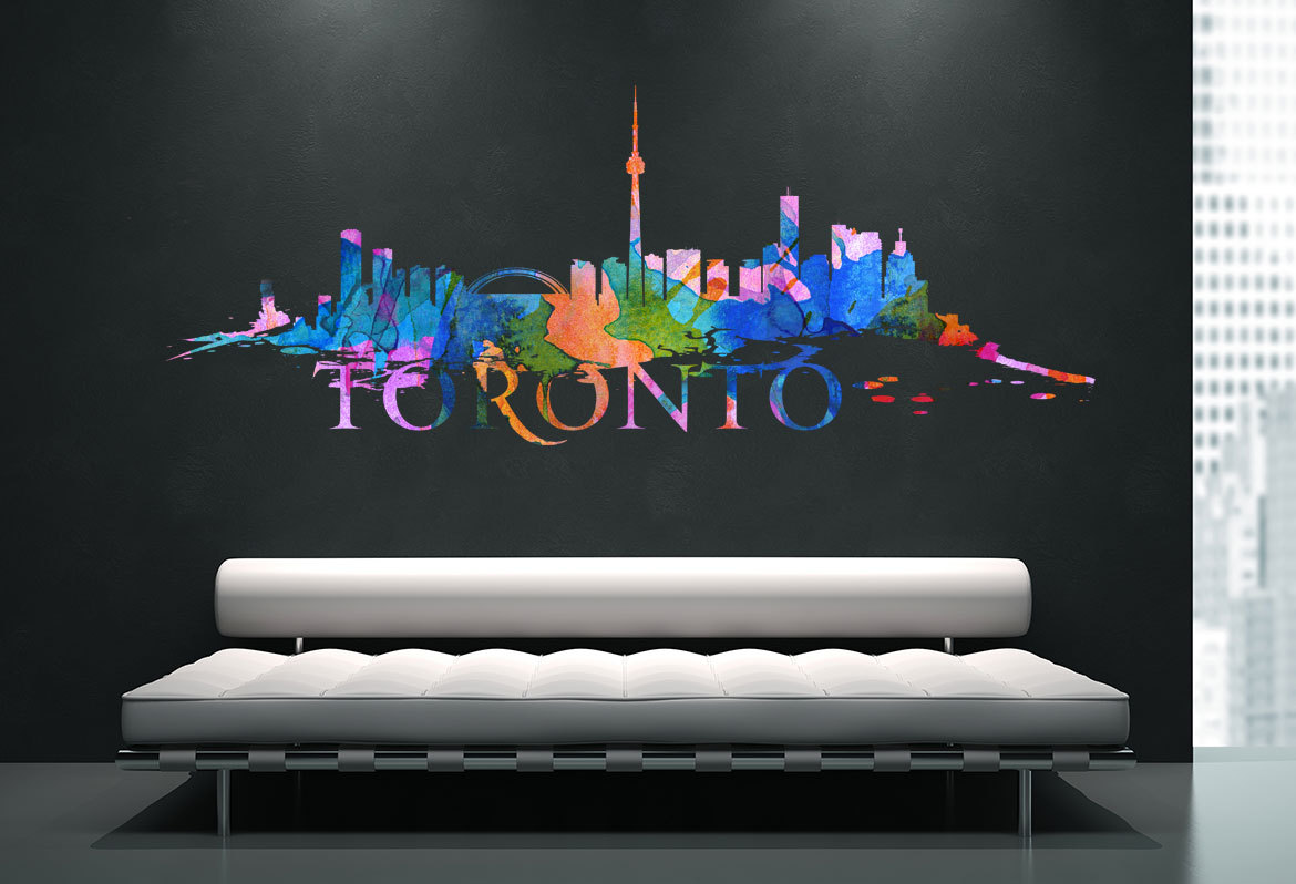 Toronto City Skyline Watercolor Art Decal for Housewares