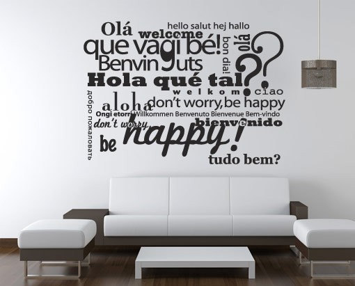 Wall Decal Quotes - Welcome Be Happy Typography Multilingual Sticker Text Wall Decoration