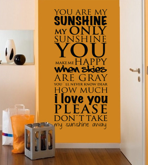 Wall Decal Quotes - You Are My Sunshine Wall Art Quote Typography Lyrics Sticker Home Decor