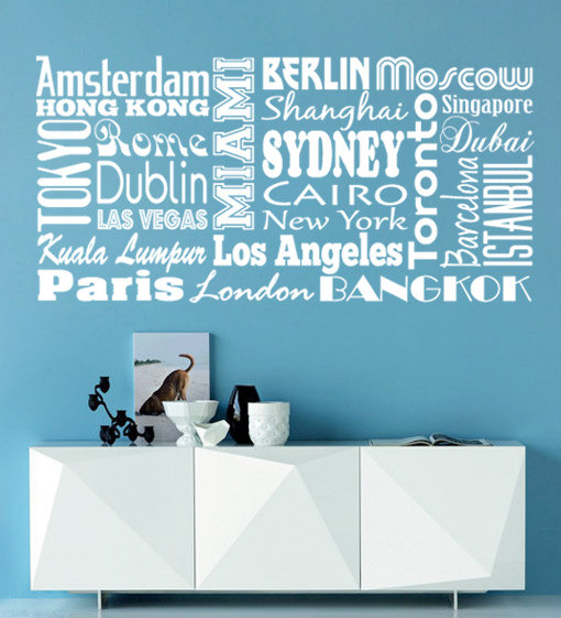 Cities Of The World Typography Sticker Home Decor For Housewares Vinyl Wall Decal