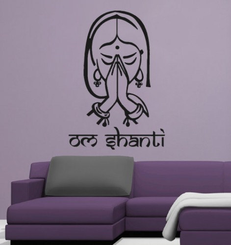 Oriental Vinyl Wall Decal Om Shanti Hindu Silhouette Sticker