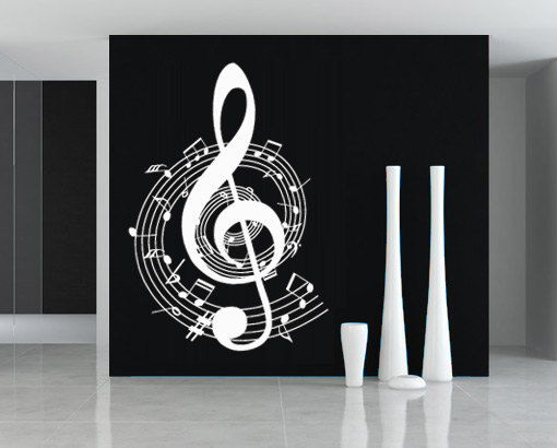 Music Clef Rounded Wall Decor With Notes Sticker For Homewares