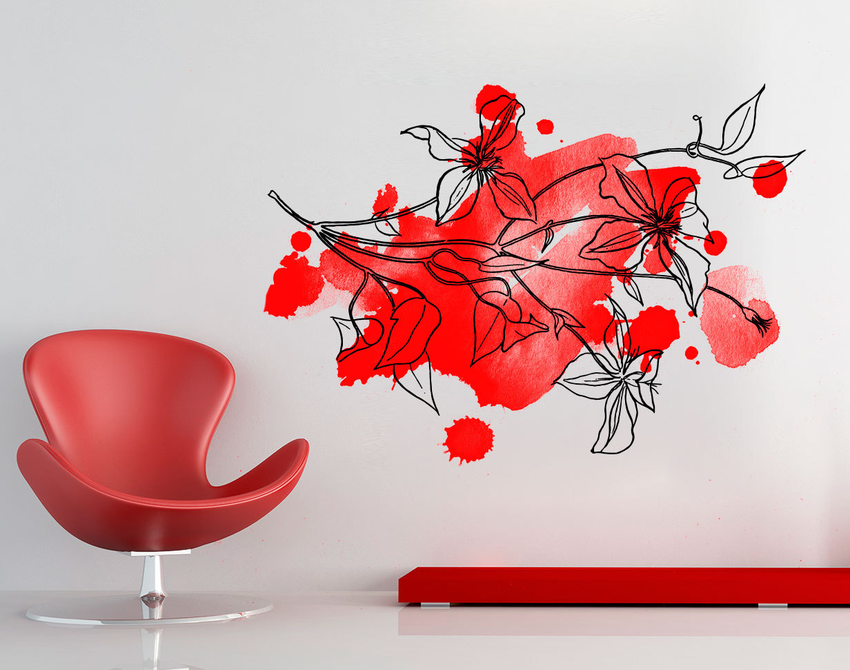 Floral Watercolor Red Decal Home Design Wall Art Print