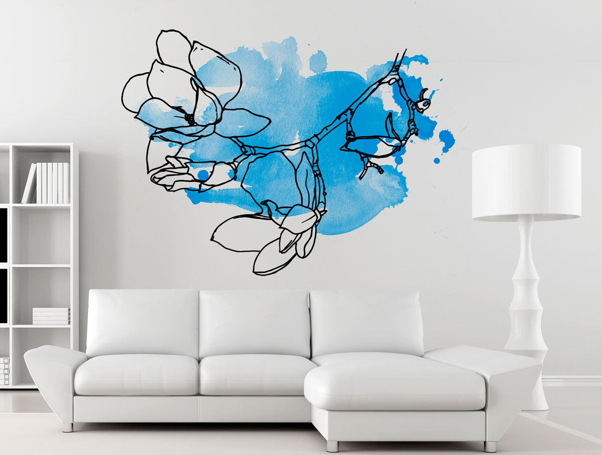Floral Watercolor Blue Wall Decal Sticker For Modern Living Room