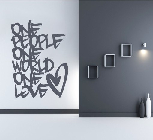 Wall Decal Quotes - One People One Love Quote Decal Text For Modern Living Room